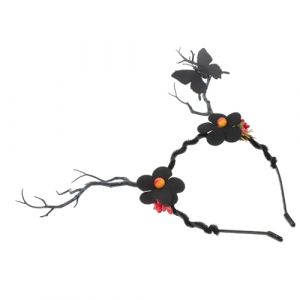 VICASKY Bandeau papillon, cerf, cerf, bandeau de fleurs, accessoire d'Halloween, rameaux artificiels, branches d'arbre séchées, en plastique, noir (Belicious Helper, neuf)