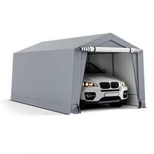 COSTWAY Tente Garage Carport Portable en Acier 290 x 490 cm, Abri Voiture Étanche Grand Auvent avec Portes, Poutres Triangulaires, Toutes Saisons pour SUV, Bateau, Cargaison (FDS GmbH, neuf)