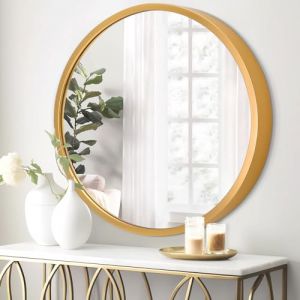 JJUUYOU Miroir Rond de Salle de Bain - Doré - 50 cm - Cadre en métal - Miroir Rond - Miroir de Salle de Bain - Miroir de Maquillage - Suspension Murale - Chambre à Coucher (ZAUUIQQ, neuf)