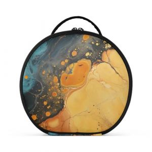 Art Abstrait En Marbre Jaune Créativité Trousse Sac Cosmétique Circulaire de Maquillage Pochette Sacs avec Cloisons Amovibles pour Voyage Filles (HULAHULA, neuf)