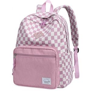 VASCHY Sac &agrave; Dos Velours C&ocirc;tel&eacute; Fille, 17.9L Sac &agrave; Dos Ordinateur avec Motifs Vichy & Fraise Mignonne pour &Eacute;l&egrave;ve Primaire Coll&egrave;ge Lyc&eacute;e Universit&eacute; Voyage, Vichy Rose Blanc (Vaschy, neuf)