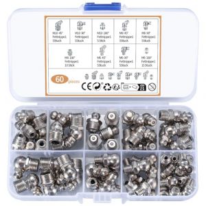 MMDBD 60 Pi&egrave;ces Assortiment de Graisseurs, Filet&eacute;s de Graissage, M6 M8 M10 Raccords de Graisse, Raccords Filetage M&acirc;le Graisseurs droit/45&deg;/90&deg; pour &Eacute;quipement M&eacute;canique graisseur a Visser (MaiMaiDuo, neuf)