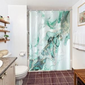 Uiiooazy Rideau Douche Anti Moisissure, Rideau de Douche 150x200cm Turquoise Or Effet Marbre Vert Rideaux de Baignoire Tissu Lavable Imperméable Polyester Rideaux Salle de Bain avec 10 Crochets (dongguibinjingpinxiaodianpu, neuf)