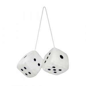 Paire de Dés en Peluche à Suspendre - Décoration Intérieure pour Voiture, Remorque, Camion - Pendentif Rétro Carré (Blanc) (FLYHIGHER STORE, neuf)