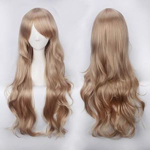 80 cm de long ondulé argent gris beige blanc perruque cosplay costume fête femmes Halloween 80 cm bouclés blond noir perruques de cheveux synthétiques perruque blonde commune K027-28 (good stuff A, neuf)