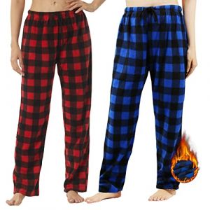 YUSHOW Lot de 2 Bas de Pyjama Femme &agrave; Carreaux en polaire Automne/Hiver Souple Pantalon de Pyjama Confortable Lounge D&eacute;contract&eacute;,Red plaid + Blue plaid (2 paquets), M (YUSHOW Sports, neuf)