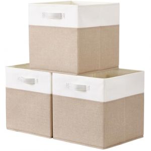 SOCOHOME Cube de Rangement Tissu 33x38x33cm, Panier Cube de Rangement, Boite rangement (Blanc kaki clair, Lot de 3) (Amour de Lavande, neuf)