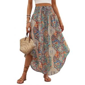 GORGLITTER Jupe longue pour femme - Motif cachemire - Jupe longue asymétrique - Jupe d'été bohème - Jupe de vacances légère - Jupe maxi - Jupe d'été, kaki, XS (SHENHE INTERNATIONAL, neuf)