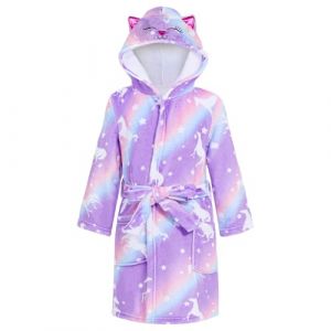 WYTbaby Peignoir à capuche en polaire douce pour enfants de 4 à 14 ans, Chevaux violets, 13-14 ans (WYTbaby-EU, neuf)