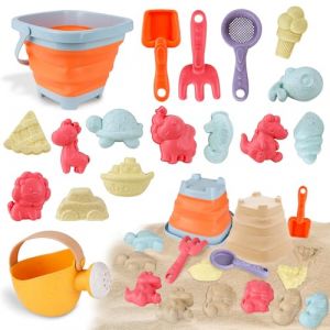 Sinwind Kit de Jeux de Plage Enfant, 17 Pi&egrave;ces Bac &agrave; Sable Jouets de Plage avec Seau Plage Pliant, Arrosoir, Moules &agrave; Sable, R&acirc;teau, Pelle, Jouets de Sable Enfant Kit de Jeux Exterieur (Punchline, neuf)