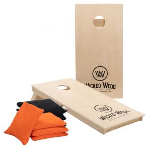 Wicked Wood Lot de 2 planches de cornhole 100 % bois de bouleau 15 mm + 8 sacs officiels ACL REC (450 g) pour intérieur et extérieur (Wicked Wood Games, neuf)