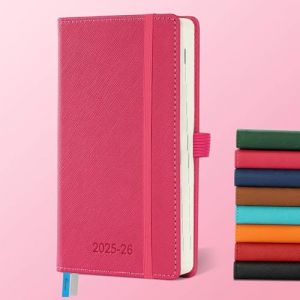 IN-LUXPRO Agenda semainier 2025 2026 au format A6 (16,4 x 9,6 cm), en cuir végétalien et pages de notes, format A6 (16,4 x 9,6 cm), en cuir végétalien et pages de notes, rouge rose (Saimoul, neuf)