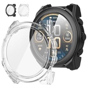 Diruite 2 PCS Protection Écran pour Garmin Fenix 8 47mm Coque Ajustement Serré Résistant Aux Rayures HD Verre Trempé PC Cover,Noir&Transparent,47mm (Diruite, neuf)