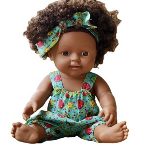 Poupées Noires, poupée bébé Africaine américaine Africaine avec Robe, Robe, Articulation Mobile et Poils bouclés, poupée bébé à Peau foncée Lavable Douce pour Les Cadeaux pour Enfants (Hiumiaoyo, neuf)