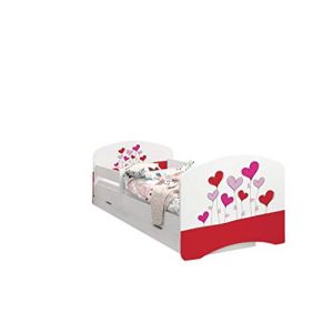 Happy Babies - LIT D'ENFANT DOUBLE FACE AVEC TIROIR Design moderne avec bords s&eacute;curis&eacute;s et matelas en mousse antichute 7 cm (Coeur sur des ballons, 180x90) (EuroTrip, neuf)