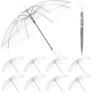 DFENG 10 parapluies transparents pour mariage, 94 cm, blanc transparent, dôme, parapluie semi-automatique pour mariée, demoiselle d'honneur, fête, blanc transparent., Blanc transparent. (YHYHGZ, neuf)