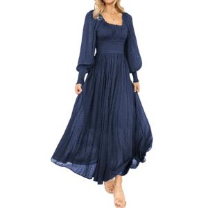 R.Vivimos Femmes Col Carré Manches Longues Maxi Robe De Maternité Empire Taille Suisse à Pois Longue Robe Paysanne(XL,NavyBlue) (Jian Mei E-commerce Co., Ltd., neuf)
