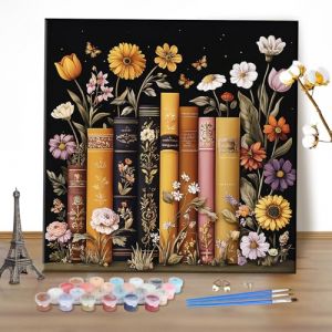 MEIYUDA Peinture par Numero Adulte Fleurs, Biblioth&egrave;que DIY Peinture &agrave; l'huile par Num&eacute;ros sur Toile Artisanat avec Pinceaux, Decoration Maison Cadeau 40x40cm(sans Cadre) (JINBEIKANG, neuf)