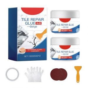 Skeadex Kit de r&eacute;paration de carrelage blanc, 100 g, en &eacute;mail, pour r&eacute;parer les rayures, les trous, les fissures, convient pour la r&eacute;paration des plans de travail, des lavabos (beige) (Skeadex Store, neuf)