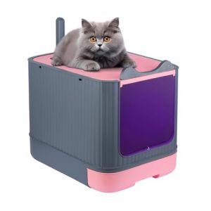 OHMG Bac à Litière Fermé pour Grand Chat,Maison de Toilette avec Couvercle,Plateau Amovible,Litiere Chat Autonettoyante,Capacité de Charge 15 kg,Anti-fuites,Filtre et Pelle à litière (jusiZL, neuf)