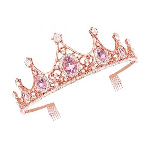 NOLITOY accessoires de photographie Mariage décoration de gâteau pour future mariée bandeau de mariée robe Luxe Tiare Tenue couronne princesse couronne de princesse couronne de mariée rose (M.Meteorite, neuf)