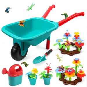 cute stone Ensemble d'outils de Jardinage pour Enfants, Jouets de Jardin avec brouette, arrosoir, Pelle, Jouet de Construction de Jardin de Fleurs, Jeu de Simulation pour l'extérieur et l'intérieur (DroneGuy, neuf)