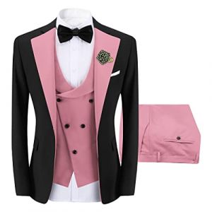 Sliktaa Hommes 3 Pi&egrave;ces Costume Un Bouton Slim Fit Formelle Mariage D&icirc;ner Costume Blazer Gilet et Pantalon Multicolore,Rose,3XL (Sliktaa, neuf)