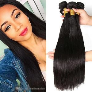 Straight Human Hair Bundles Meche Tissage Bresilien Lisse Court Tissage Naturel Cheveux Humain Naturelle Tissage Bresilien En Lot Couleur Noire Naturelle Total 300g 20 20 20 Pouce (beiyuan hair product, neuf)
