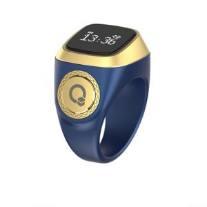 Solaughguy Bague Zikr intelligente par IQibla - Bague compteur num&eacute;rique &eacute;tanche intelligente, avec 5 notifications d'heure de pri&egrave;re et alertes par vibration pour hommes et femmes avec 3 tailles (18 (Zecengstar, neuf)