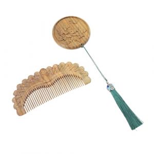 BATHVEVE 1 Ensemble Miroir Rond De Peigne Sculpté Miroir Peigne Kit Peigne Miroir Peigne Miroir De Maquillage Miroir Et Peigne De Poche Vintage Bois De Santal Brown (MINAMYIO, neuf)