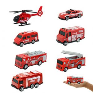 LAPONO 7 Pcs VéHicule De Pompiers Set Mini Sauvetage Camion Camion De Pompier Jouet Voiture Voiture De Pompier pour Enfant Voiture De Feu Miniature comme Cadeau d'anniversaire IdéAl pour Les Enfants (LAPENO, neuf)