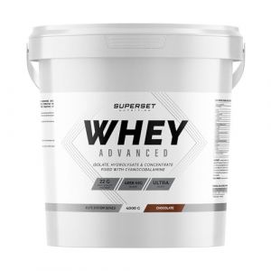 Superset Nutrition - 100% Whey Proteine Advanced (4kg) - 74% de protéines - Isolat + Concentrat + Hydrolysat, Digestion optimisée, Riche en BCAA et en glutamine - Chocolat (FITADIUM, neuf)
