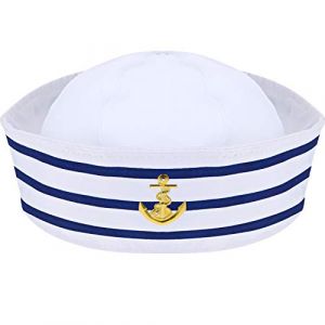 Chapeau de Marin Chapeau de Capitaine de Yacht Bleu Blanc Chapeau de Matelot pour Accessoire de Déguisement (Style Simple) (TrytoalSet, neuf)