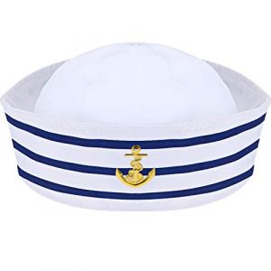 Chapeau de Marin Chapeau de Capitaine de Yacht Bleu Blanc Chapeau de Matelot pour Accessoire de Déguisement (Style Simple) (TrytoalSet, neuf)