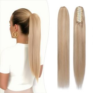S-noilite Extension Naturel Rajout Queue de Cheval, 105g Queue de Cheval Extension a Clip, Extension Queue de Cheval Cheveux Humain,Extension Queue Cheval Ponytail,40CM Sable Blond & Blond Très Clair (EU Fancy Activestyle, neuf)