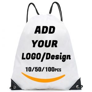 AMOFACIO Sac &agrave; dos &agrave; cordon personnalis&eacute; 10/50/100/200 pi&egrave;ces Sacs personnalis&eacute;s en vrac &agrave; cordon de serrage Articles promotionnels personnalis&eacute;s, 17&rdquo; X 13.5'', Sacs &agrave; dos de voyage, blanc (chongge shop, neuf)