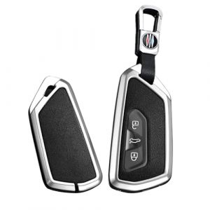 ontto Coque de clé de Voiture - Convient pour Skoda Octavia A8 MK8 Seat Leon FR Mk4 Cupra Formentor - pour VW Golf 8 ID.6 - en métal - avec Porte-clés - Argenté et Noir (Ontto, neuf)