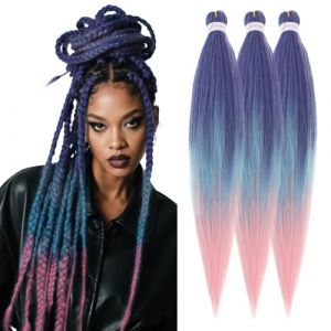 S-noilite EZ Braids Extensions de cheveux pré-étirées faciles à tresser pour crochet Box Twist Braids Ombre Yaki synthétiques Réglage de l'eau chaude, 66cm 3 paquet 288g,Blond cendré à blond décoloré (EU Fancy Activestyle, neuf)