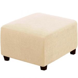 RIRWICM Housses De Pouf Carr&eacute;Es, Housse De Tabouret en Tissu Jacquard &eacute;Pais Extensible Amovible Et Lavable, Housse De Protection Souple avec &eacute;Lastique en Bas pour Poufs De Rangement (Beige Yellow) (LUHLP Flagship Store, neuf)