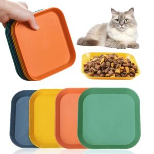 Drufoful 12 Pièces Gamelles Plates pour Chat, 4 Couleurs Assiette Carrée Gamelles Peu Profondes pour Chat pour Nourriture Humide et Sèche Gamelle Chat Set pour Chatons et Chats à Pattes Courtes (Rainbow185, neuf)