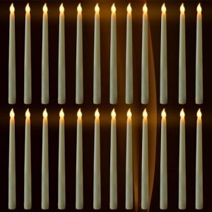 FAEFTY 24 PCS Bougies Coniques Sans Flamme, Bougie Led Flamme Vacillante, Bougie Électrique, Bougies à Piles pour Noël, Thanksgiving, Dîner aux chandelles, Mariage（Ivoire, 2.1 x 28 cm） (lanruiyan1649, neuf)