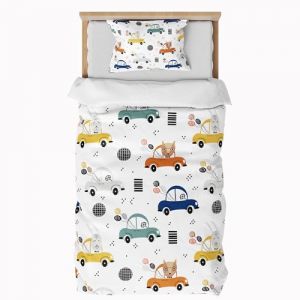 ZTYROLJ Voiture Housse de Couette 90x190cm, Housse de Couette Zippée,Parure de Lit en Microfibre 1 Personne, Parure de Lit Enfant avec Taie d'oreiller 40x60cm (Zhanao Home Product, neuf)