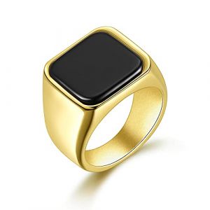Joliernelle Bague pour Homme Onyx Noir Acier Inoxydable Plaqu&eacute; Or Chevali&egrave;re Taille 69 (Joliernelle Jewelry, neuf)