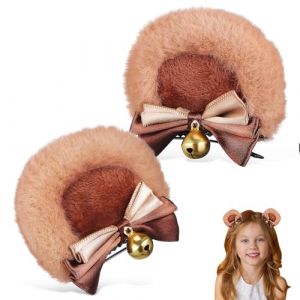 Healvian Pince &agrave; Cheveux Cosplay Oreilles D&rsquo;Ours N&oelig;ud 1 Paire Couleur Marron Camel Accessoires pour Cheveux Filles F&ecirc;te Halloween No&euml;l Barrettes D&eacute;coratives pour Costume (Pxinyao, neuf)