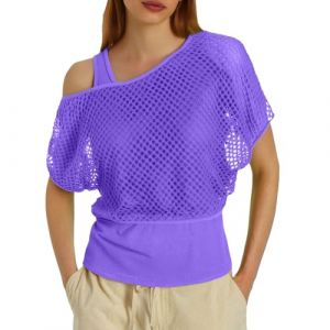 T-shirt pour femme des ann&eacute;es 80, haut en r&eacute;sille, haut &agrave; &eacute;paules d&eacute;nud&eacute;es pour femmes, d&eacute;bardeurs en r&eacute;sille, ensemble deux pi&egrave;ces de couleur unie, haut court surdimensionn&eacute;, gilet fluo, v&ecirc;tements de (Miuiakoal, neuf)