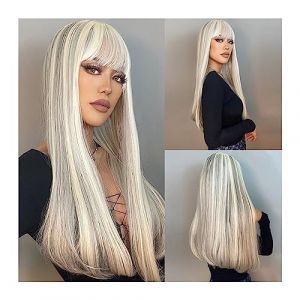 Perruque Cosplay Pour femmes Longue perruque blonde droite avec une frange synthétique cosplay perruque for les femmes cosplay/fête/perruque quotidienne Glamour perruque (minghuaouzhou, neuf)