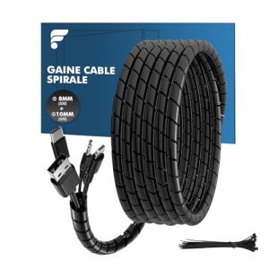 Shinfly 2&times;6m Cache C&acirc;ble Gaine Spirale Flexible, Management pour C&acirc;ble &Eacute;lectrique 6mm & 8mm, Tube d'Enroulement pour Bureau, TV, PC, USB, AUX - Noir (IceDreamOne, neuf)