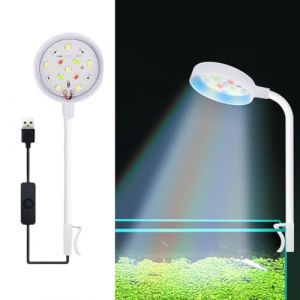 HFLWYWD Lampe d'aquarium &agrave; clipser pour aquarium de 2 &agrave; 5 mm d'&eacute;paisseur, lumi&egrave;re LED pour plantes, prise USB, r&eacute;glable &agrave; 360 degr&eacute;s, lampe mobile USB pour terrarium ouvert (blanc) (lingwuyun, neuf)