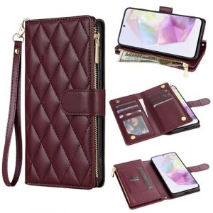 Asuwish Coque pour Samsung Galaxy A35 5G Portefeuille avec Cordon Porte Carte Chaine PU Cuir &agrave; Clapet Antichoc Etui &Eacute;tui Housse Support A 35 35A A355G T&eacute;l&eacute;phone Case Femme Homme Bordeaux (Asuwish Official Store, neuf)