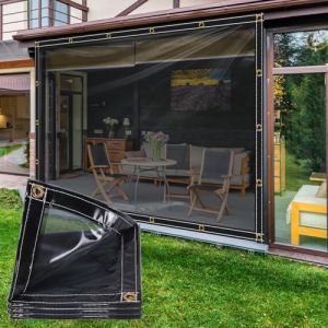 B&acirc;che ext&eacute;rieure transparente noire 400 g/m&sup2; B&acirc;che transparente en PVC avec 15 attaches et corde de fixation de 10 m pour tonnelle (2 x 4 m noir) (YRC-EU, neuf)